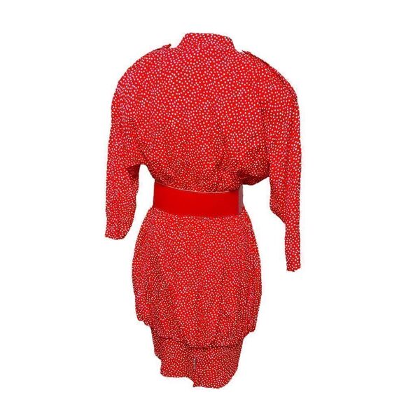 VINTAGE Scarlett Pinup Dress Red White Polka Dots Belt Bubble Waist 9 - Picture 2 of 10